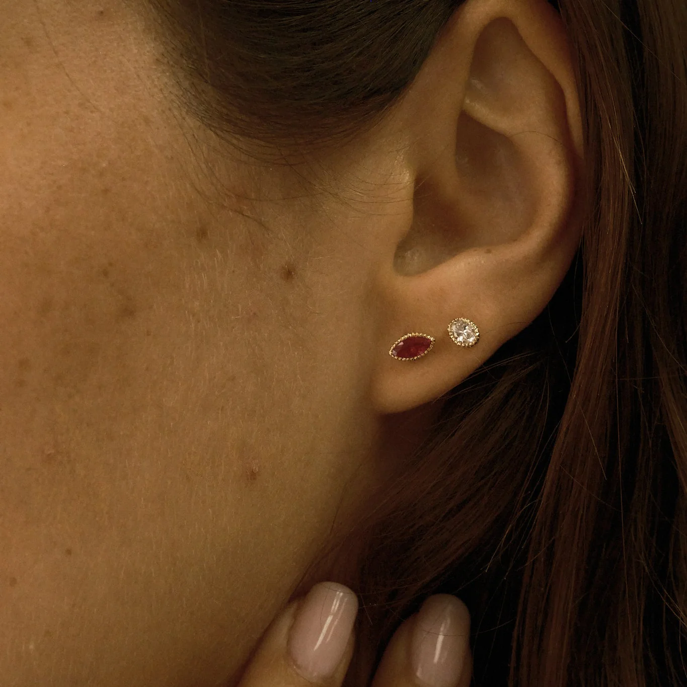 Ruby Oval Milgrain Earrings (Pair) view 2