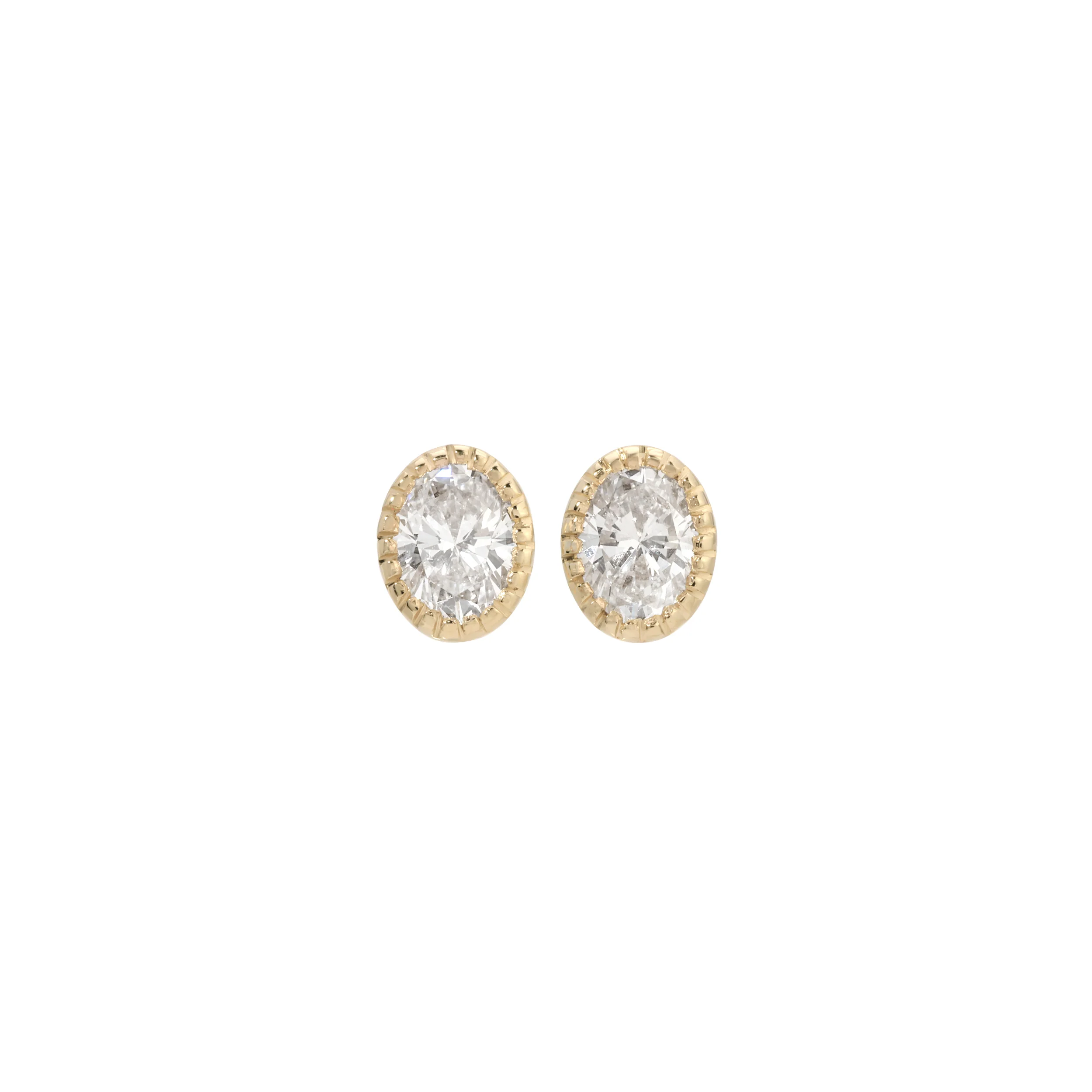 Diamond Oval Milgrain Earrings (Pair)