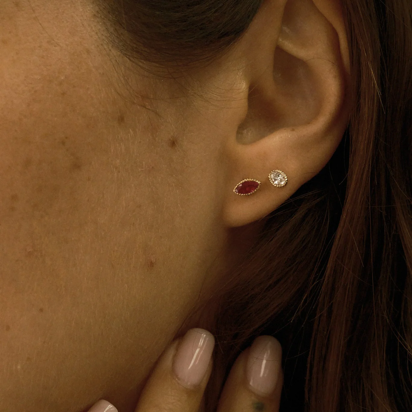 Diamond Oval Milgrain Earrings (Pair) view 2